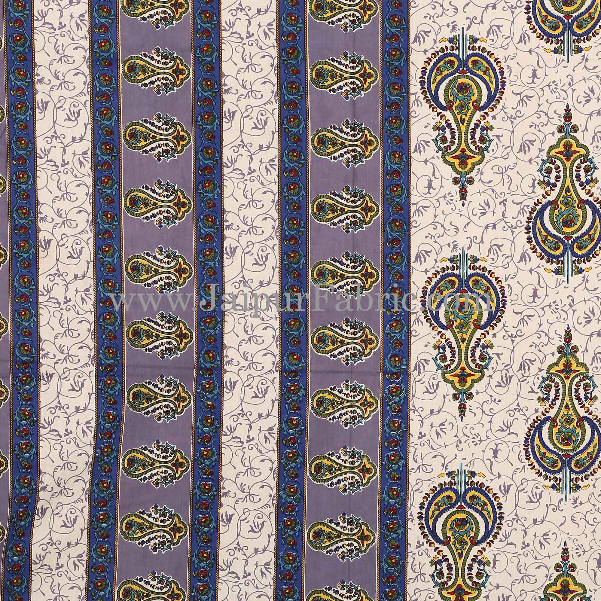 Blue Border Creame Base Sanganeri Print Super Fine Cotton Double Bedsheet