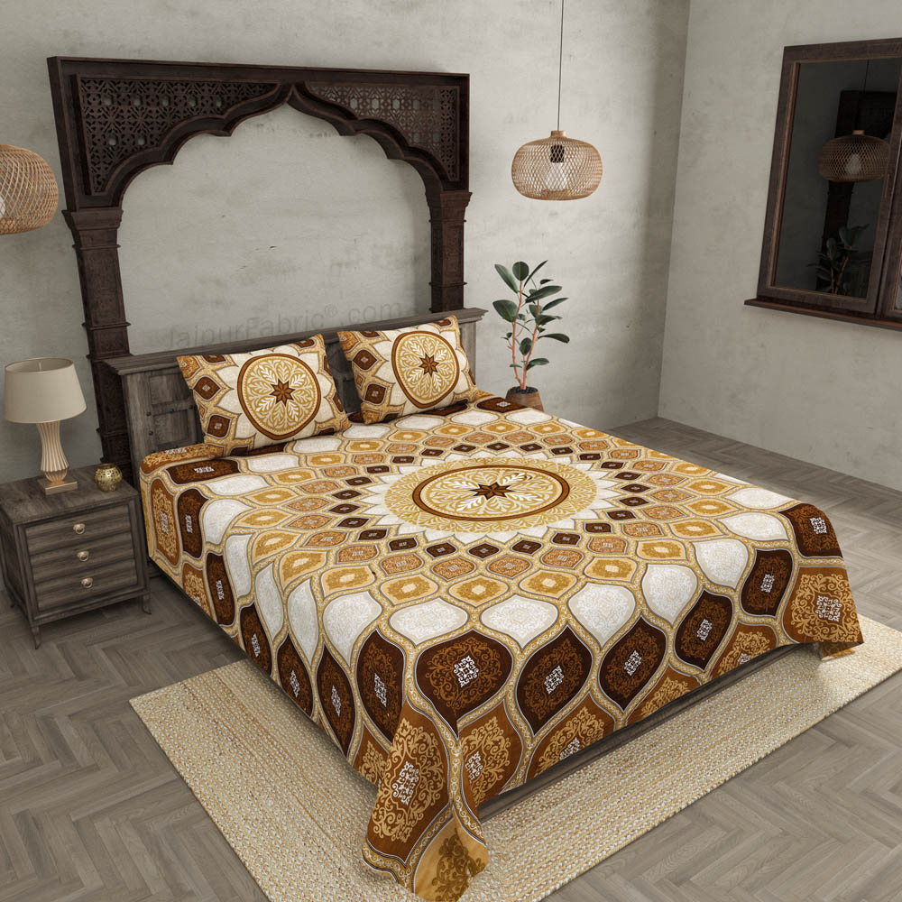 Sacred Shells Brown Cotton Double Bedsheet