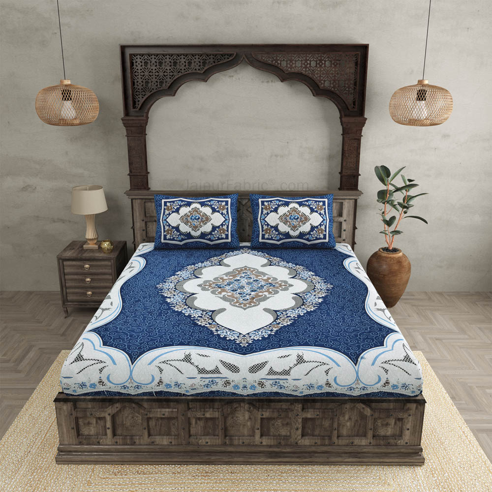 The Grand Sion Blue Cotton Double Bedsheet