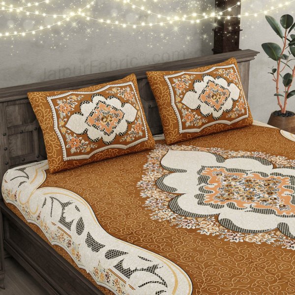 The Grand Sion Brown Cotton Double Bedsheet