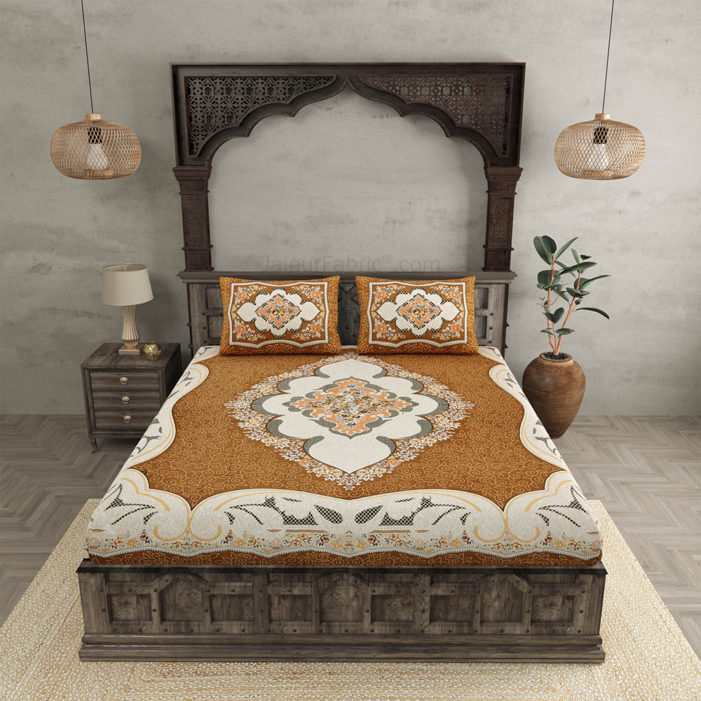 The Grand Sion Brown Cotton Double Bedsheet