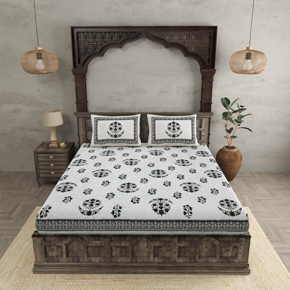 Floral Paradise Grey Cotton Double Bedsheet