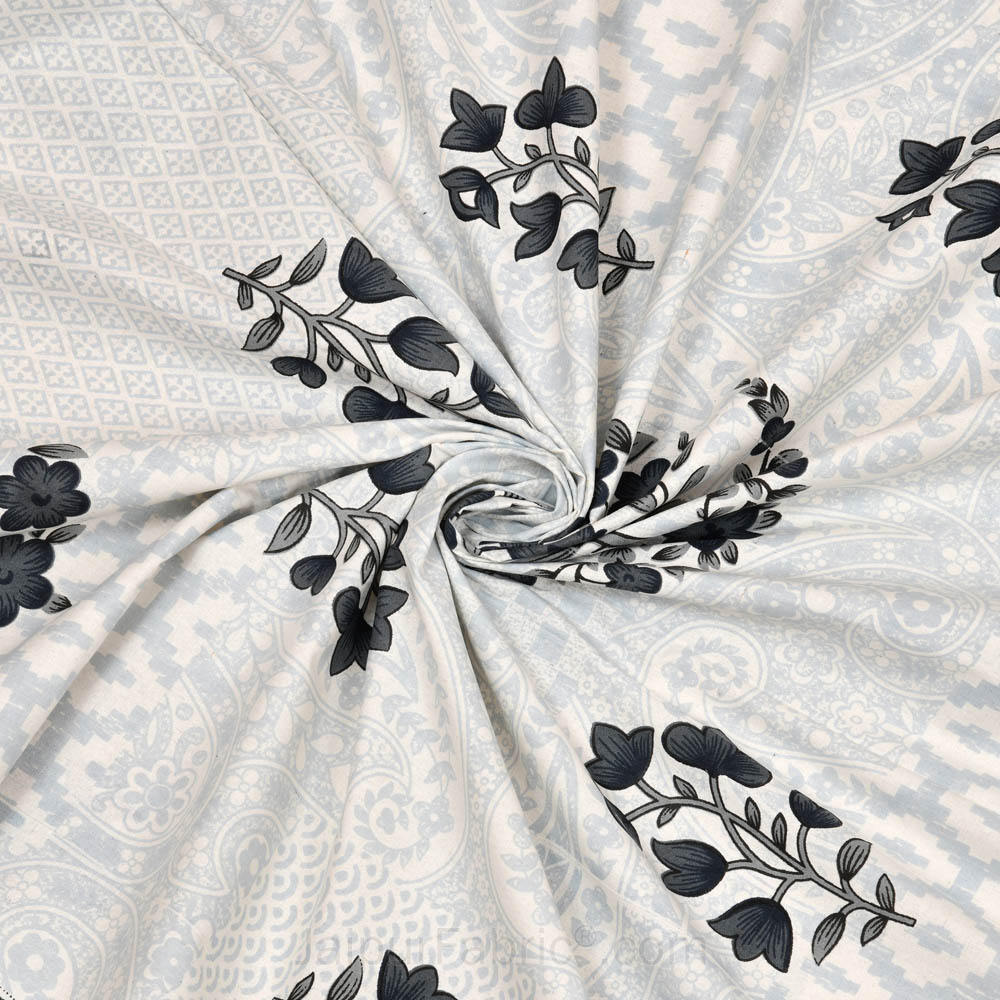 Floral Paradise Grey Cotton Double Bedsheet