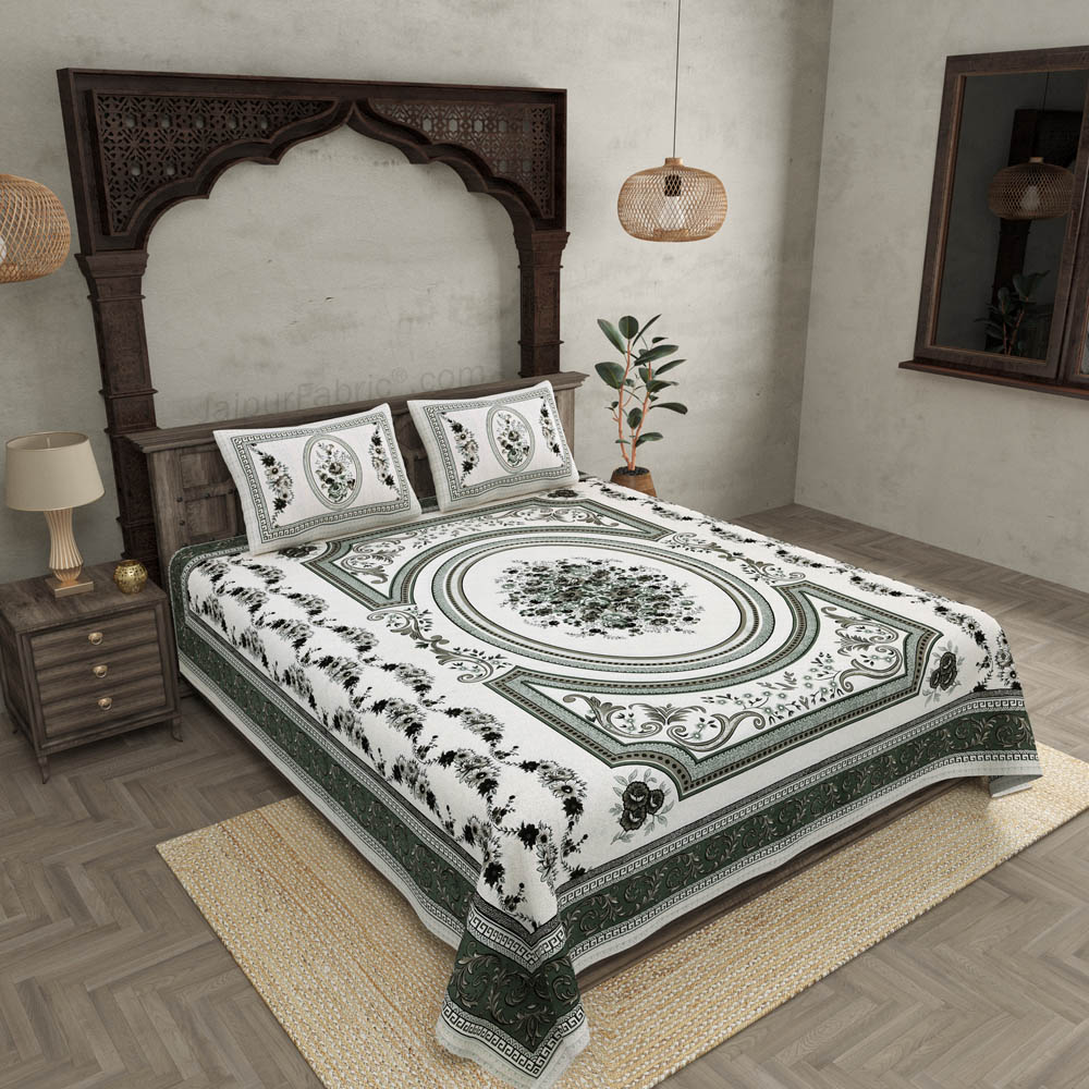 Welcome Ganpati Grey Cotton Double Bedsheet