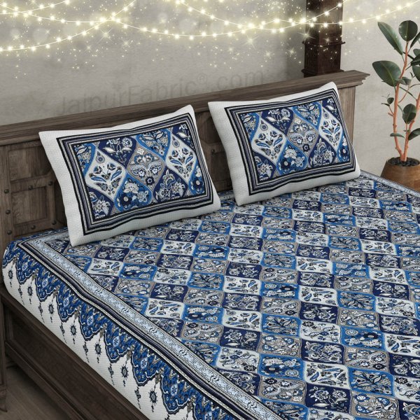 Festival Waves Blue Cotton Double Bedsheet