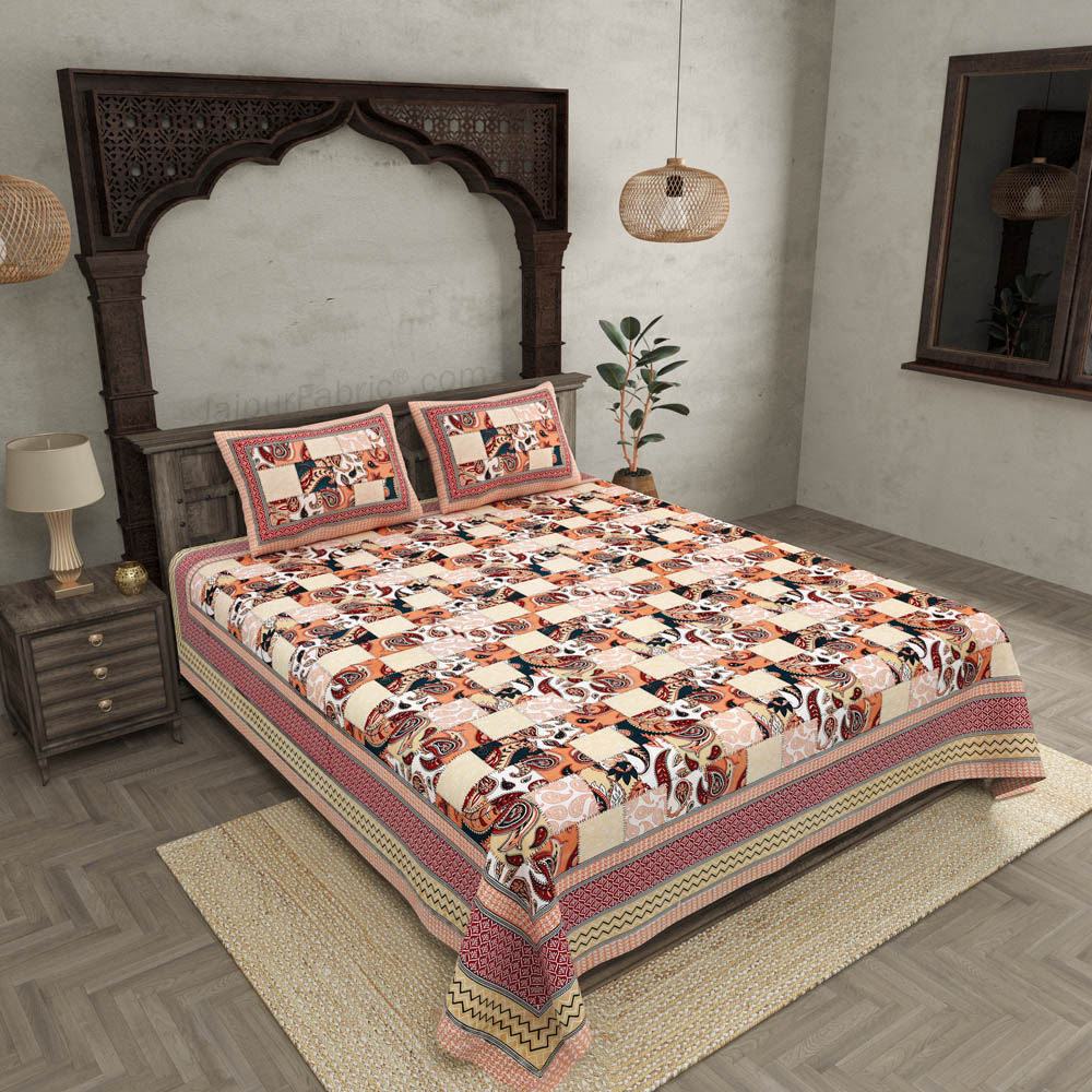 The Paisley Fashion Red Cotton Double bedsheet