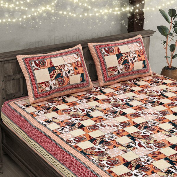 The Paisley Fashion Red Cotton Double bedsheet