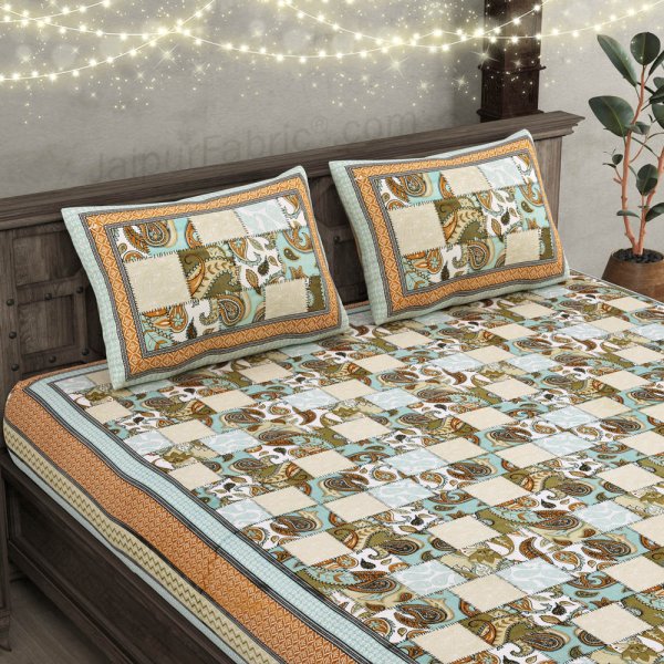 The Paisley Fashion Green Cotton Double bedsheet