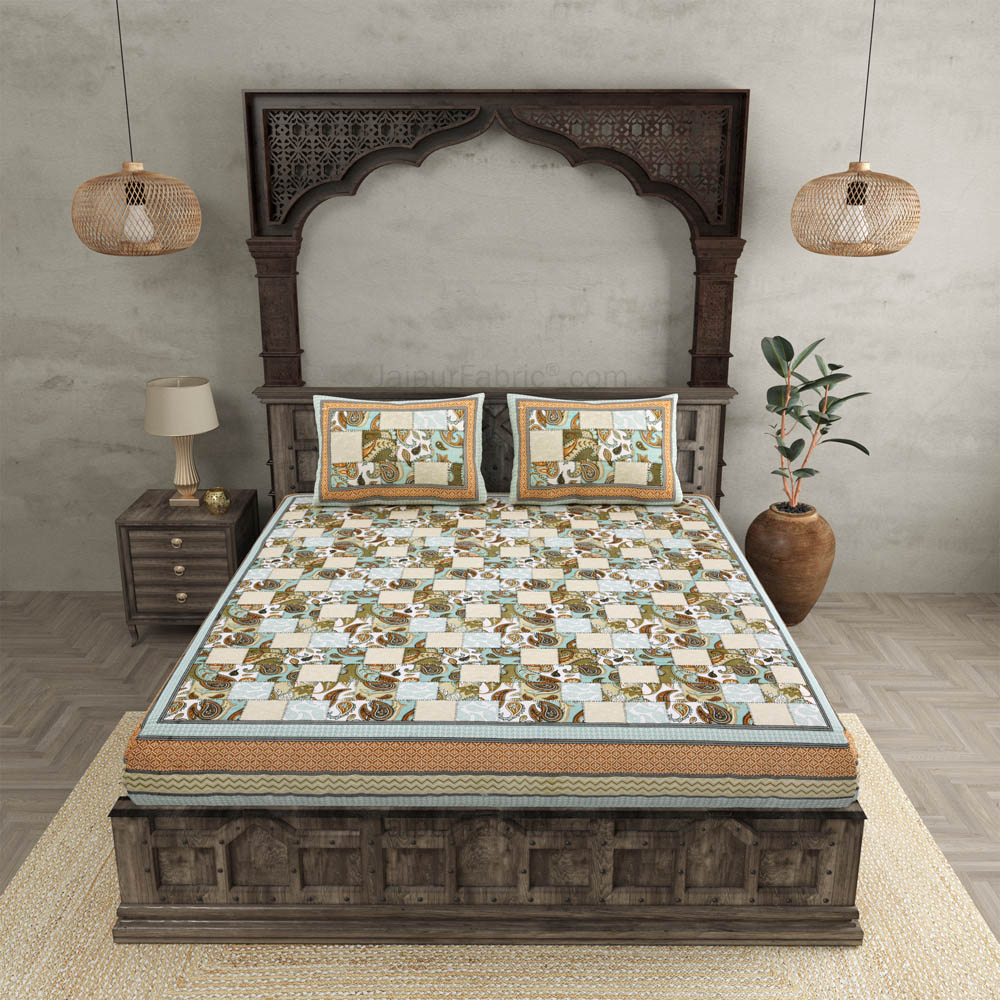 The Paisley Fashion Green Cotton Double bedsheet