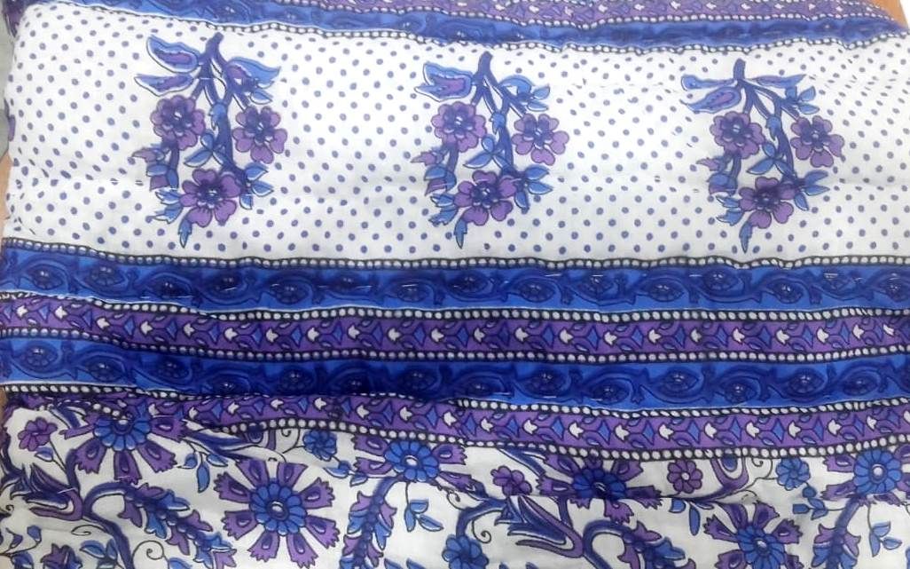 Double Bed Jaipur Razai (Quilt) Blue Pattern Camel  Mughal Print
