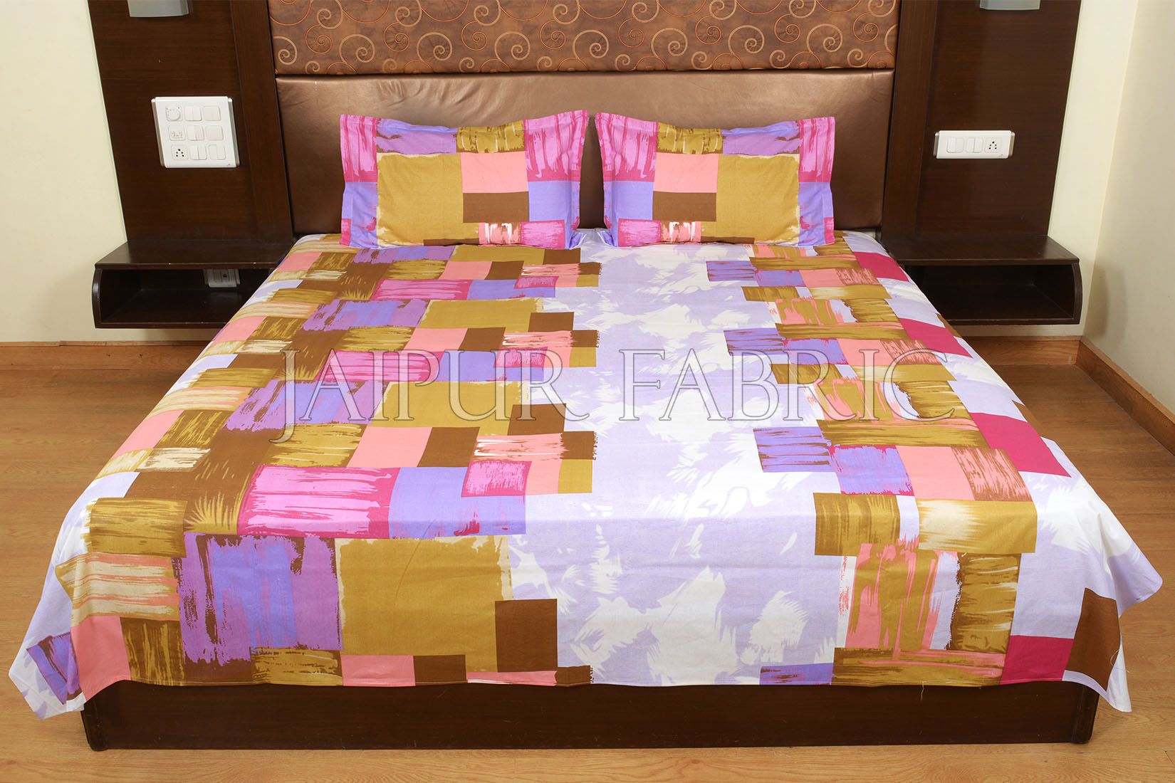 Purple and Pink Modern Design Cotton Double Bed Sheet
