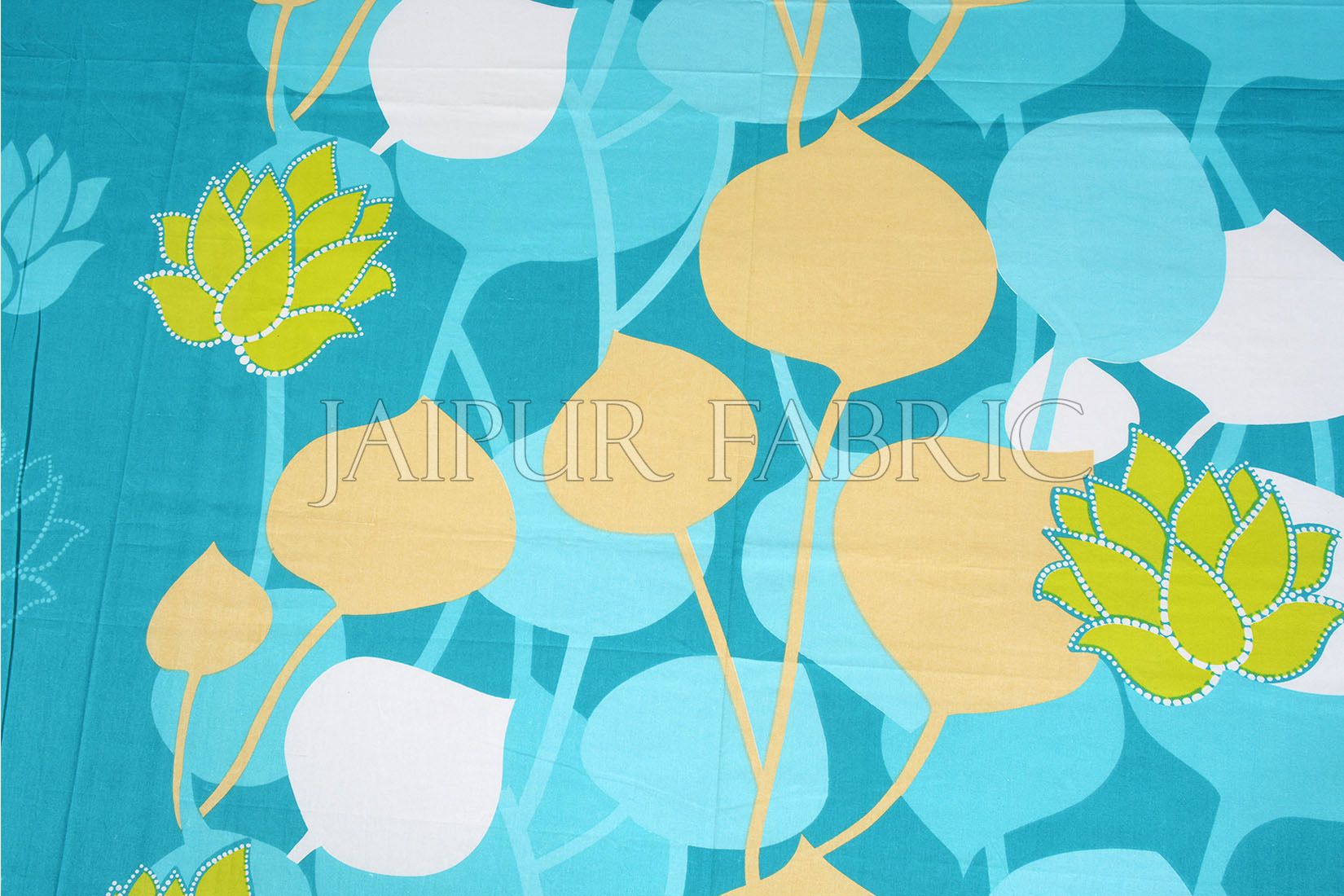Blue Base Floral Print Designer Cotton Double Bed Sheet