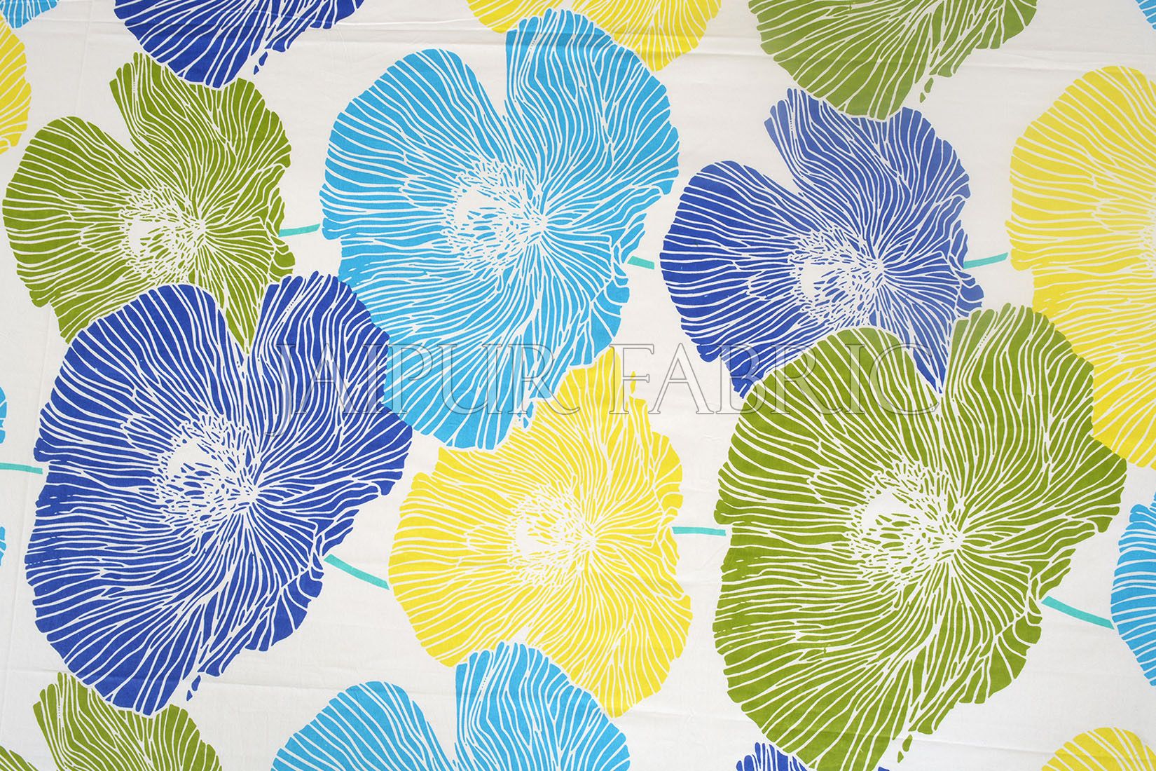 Yellow and Blue Floral Designer Cotton Double Bed Sheet