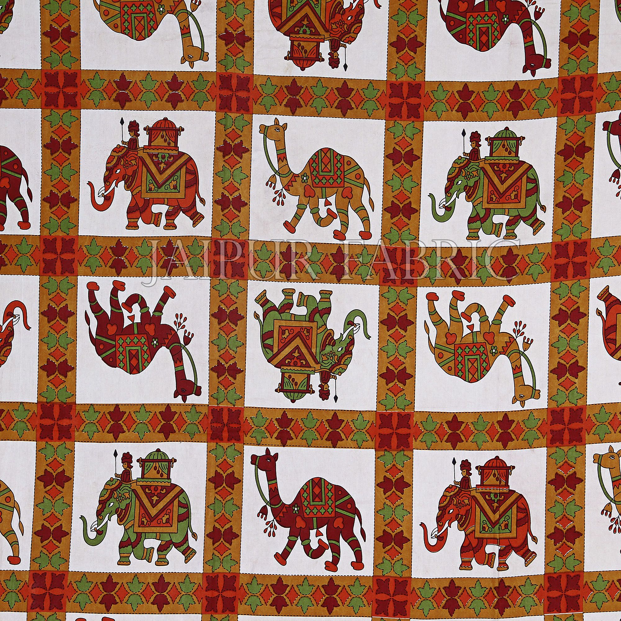 Maroon Border Rajasthani Pattern Printed Cotton Double Bed Sheet