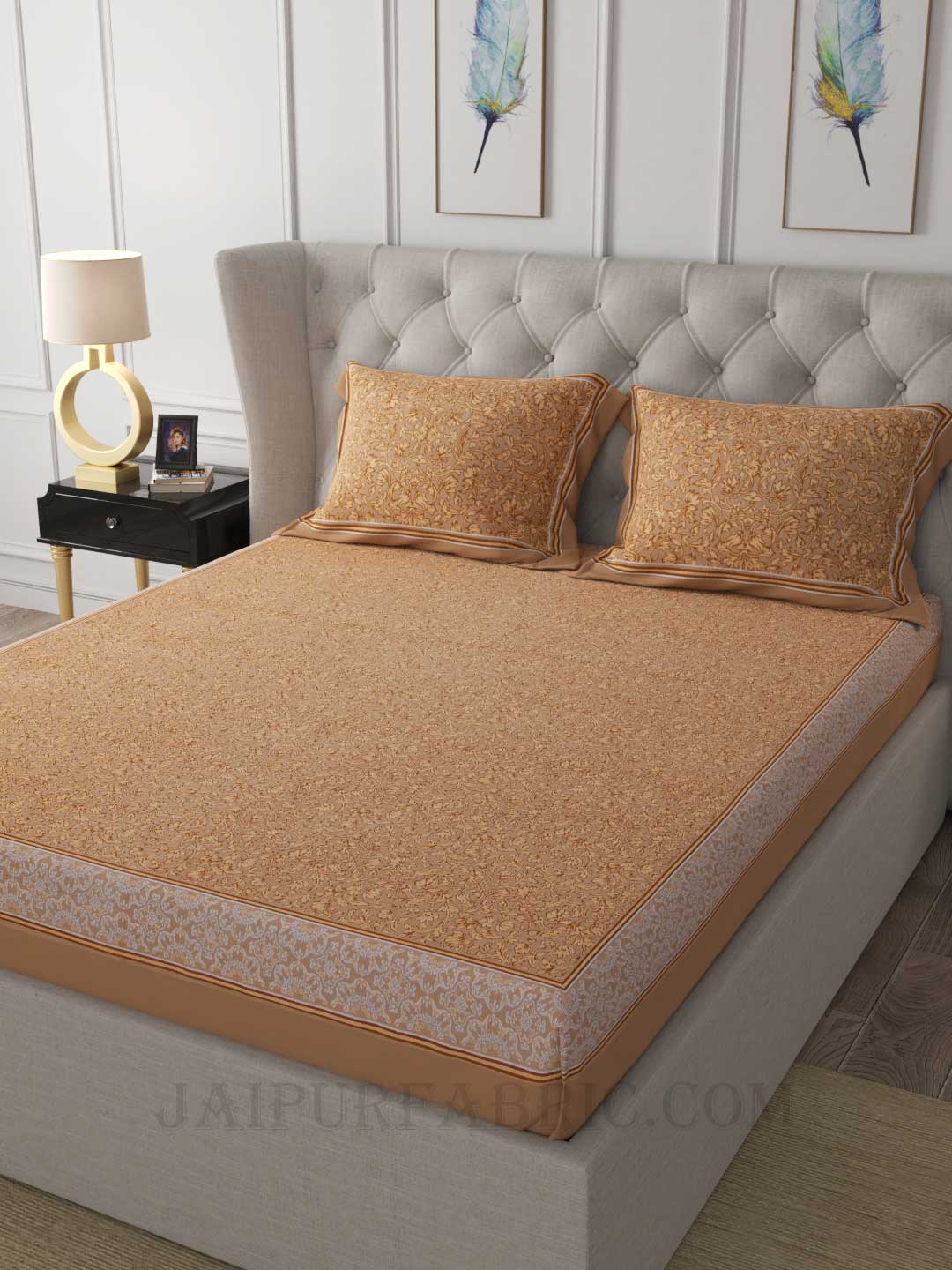 Montrose Leaves Sand Brown Double Bedsheet