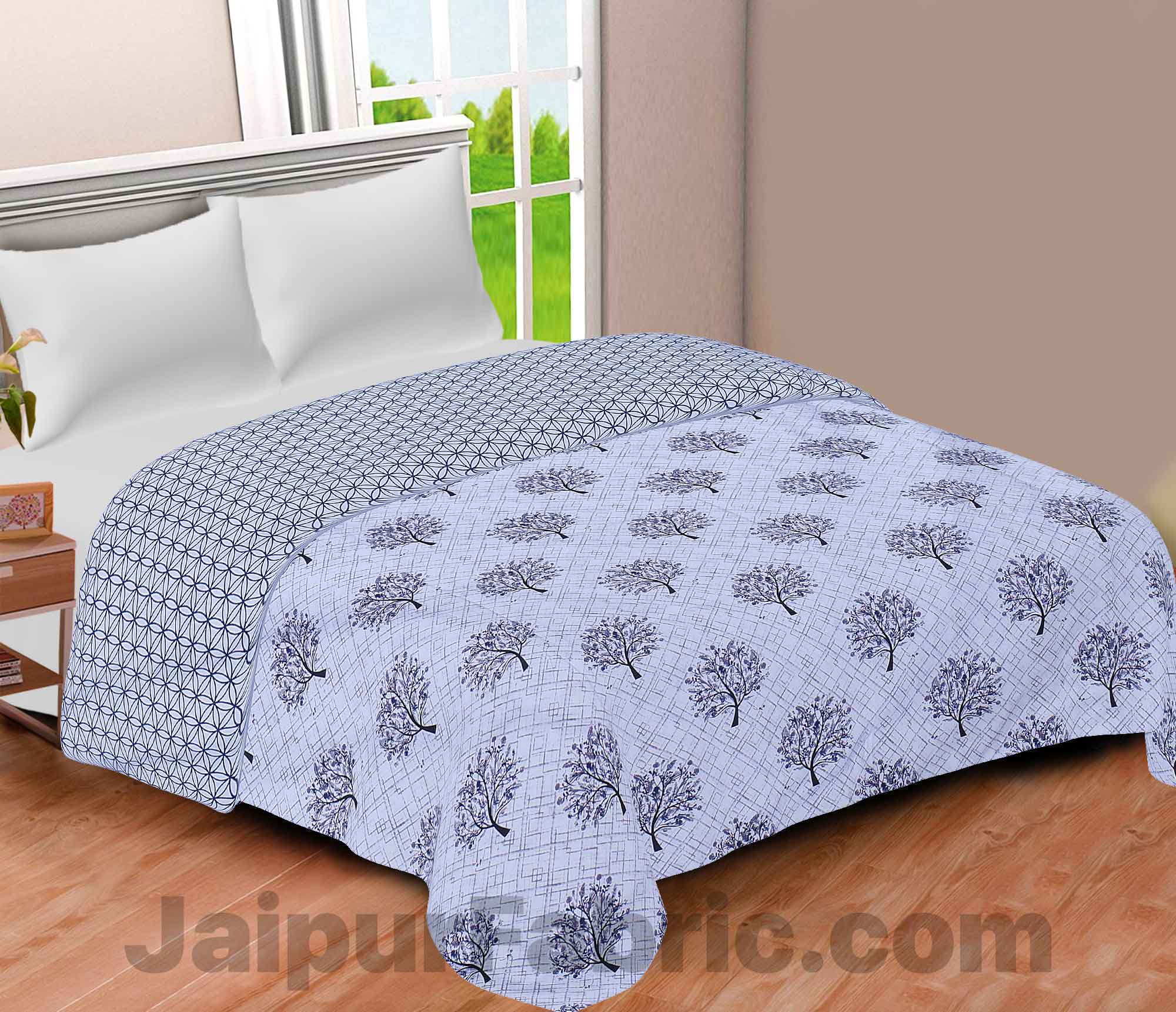 Pure Cotton Spring Tree Grey Reversible Double Bed Blanket/ Duvet/Quilt/AC Dohar