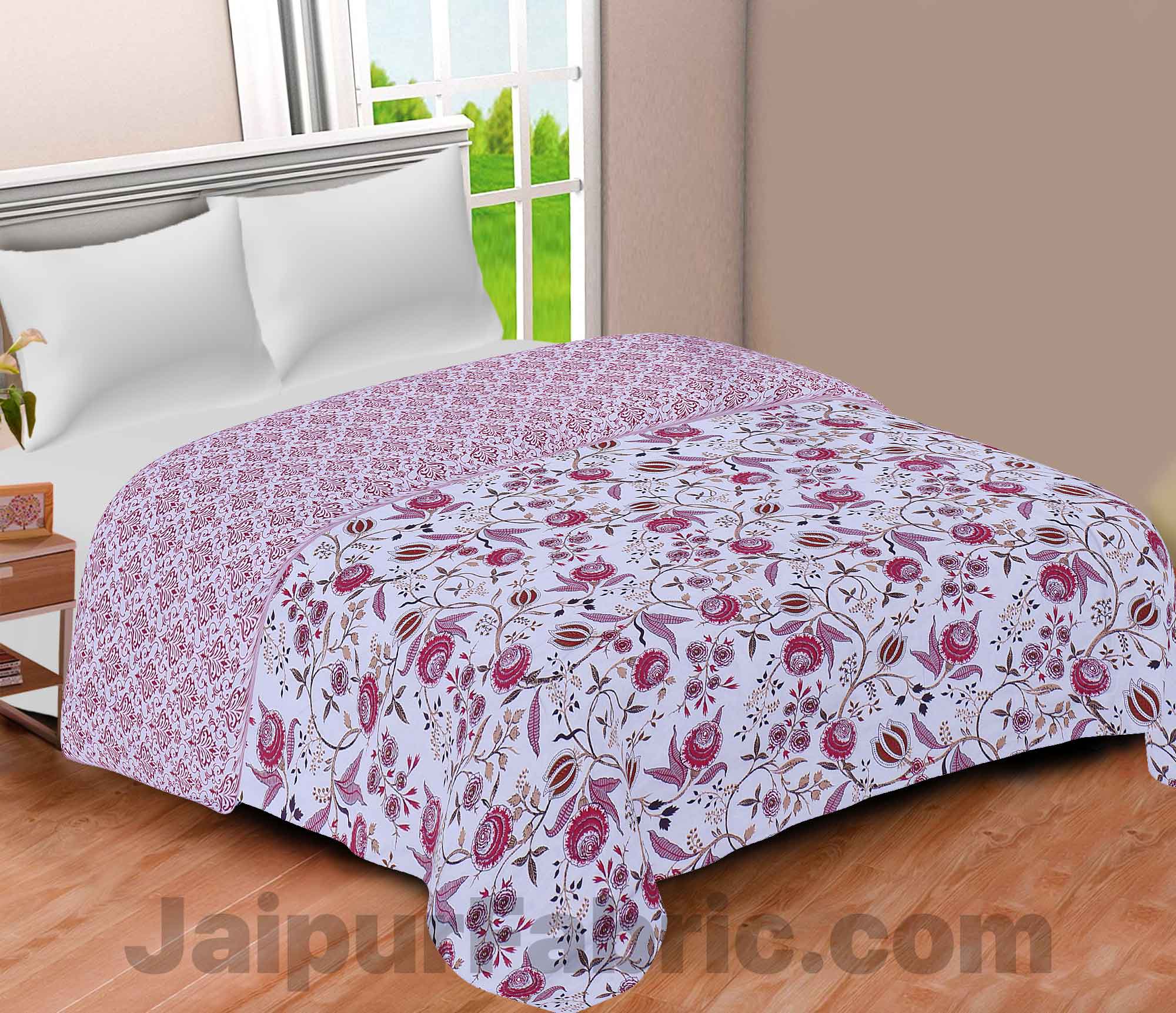 Pure Cotton Refreshing Floral Reversible Double Bed Blanket/ Duvet/Quilt/AC Dohar