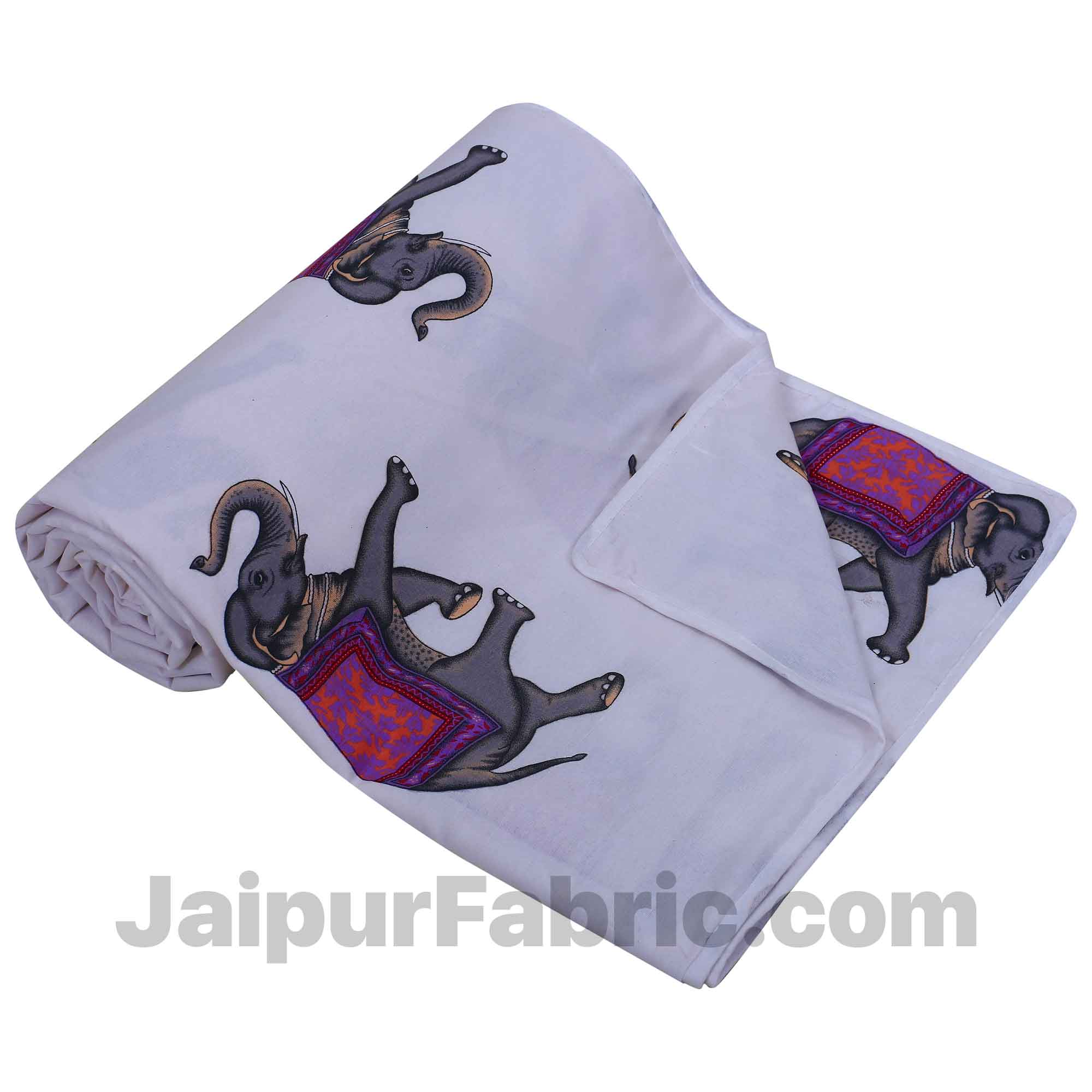 Pure Cotton Elephant Print Reversible Double Bed Blanket/ Duvet/Quilt/AC Dohar
