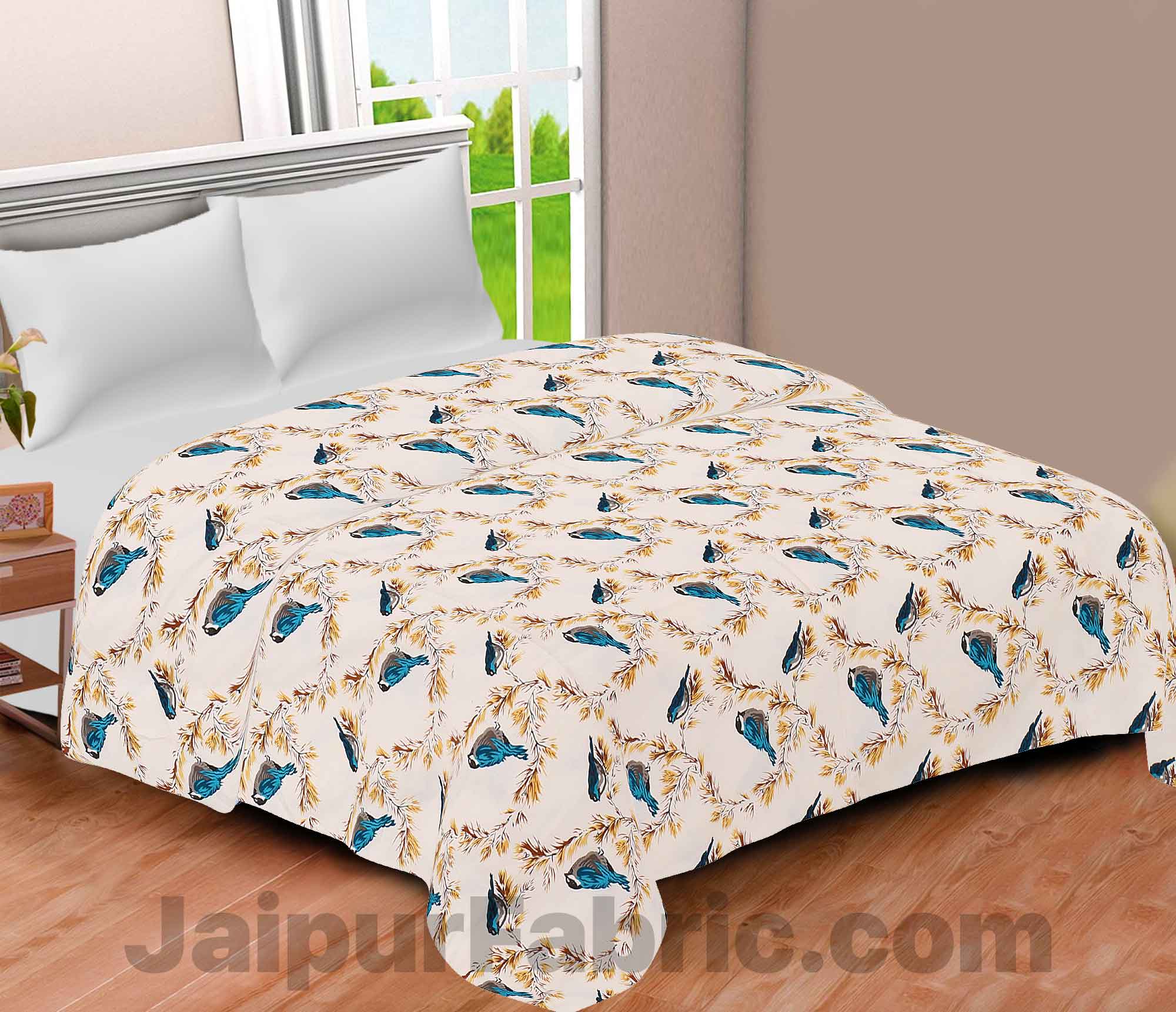 Pure Cotton Indian Bird Reversible Double Bed Blanket/ Duvet/Quilt/AC Dohar