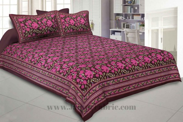 Maroon Floral Decor Double Bedsheet