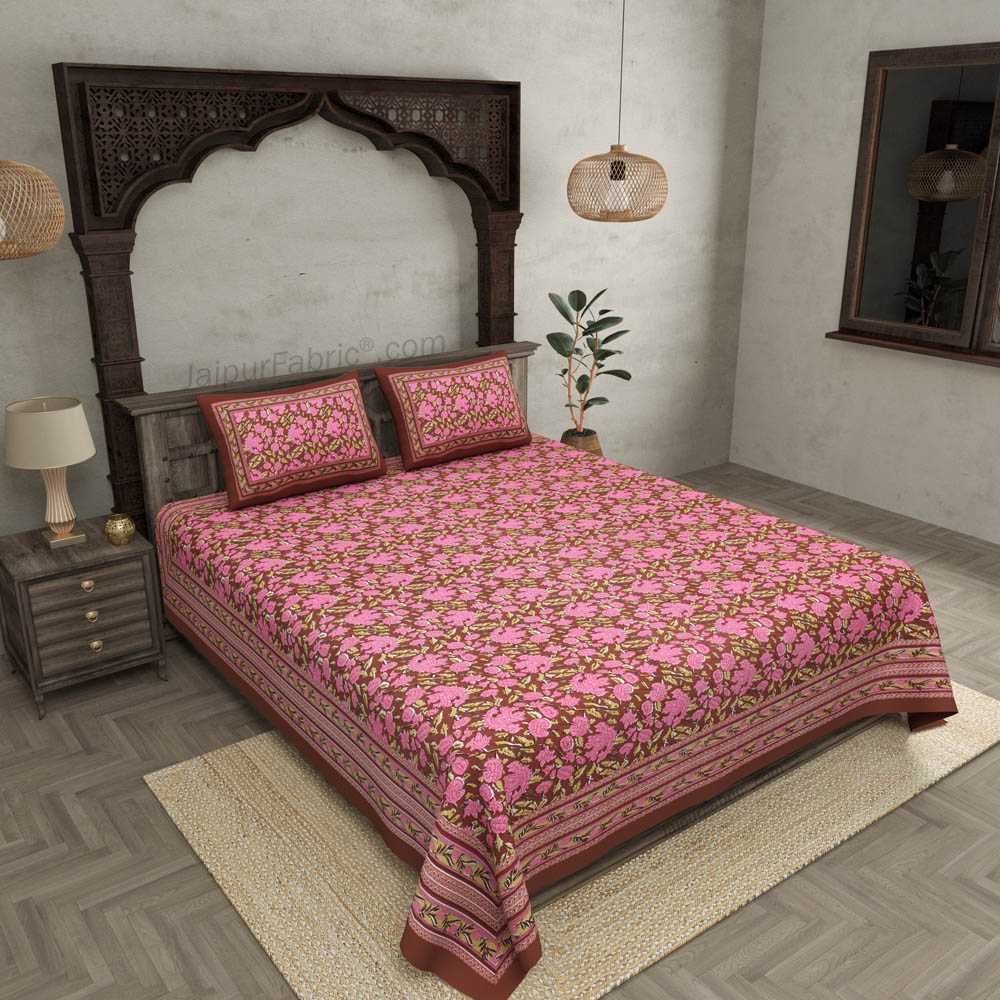 Maroon Floral Decor Double Bedsheet