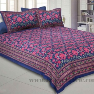 Blue Floral Decor Double Bedsheet