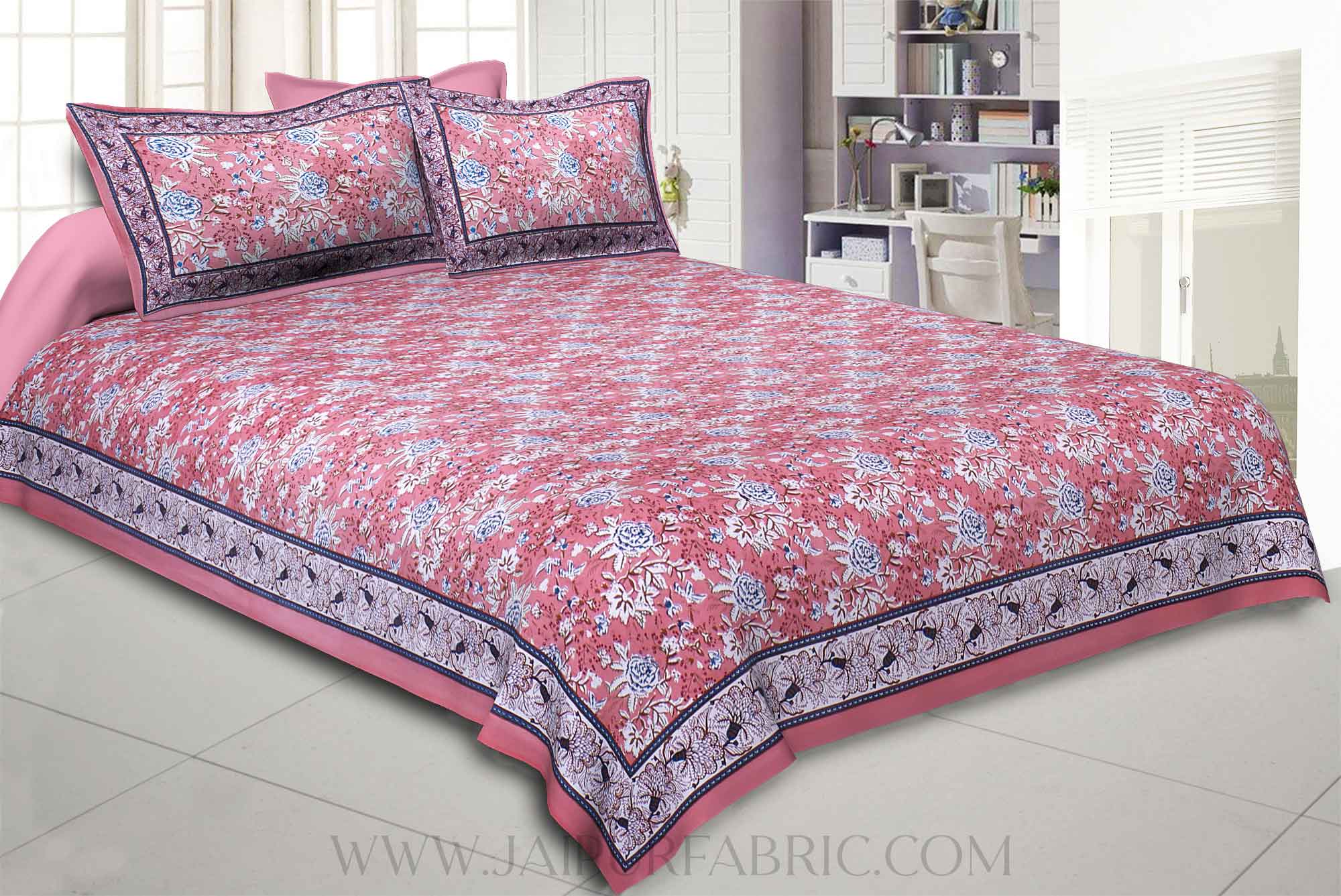 Pink Floret Bed Double Bedsheet