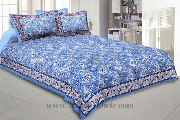 Blue Floret Bed Double Bedsheet