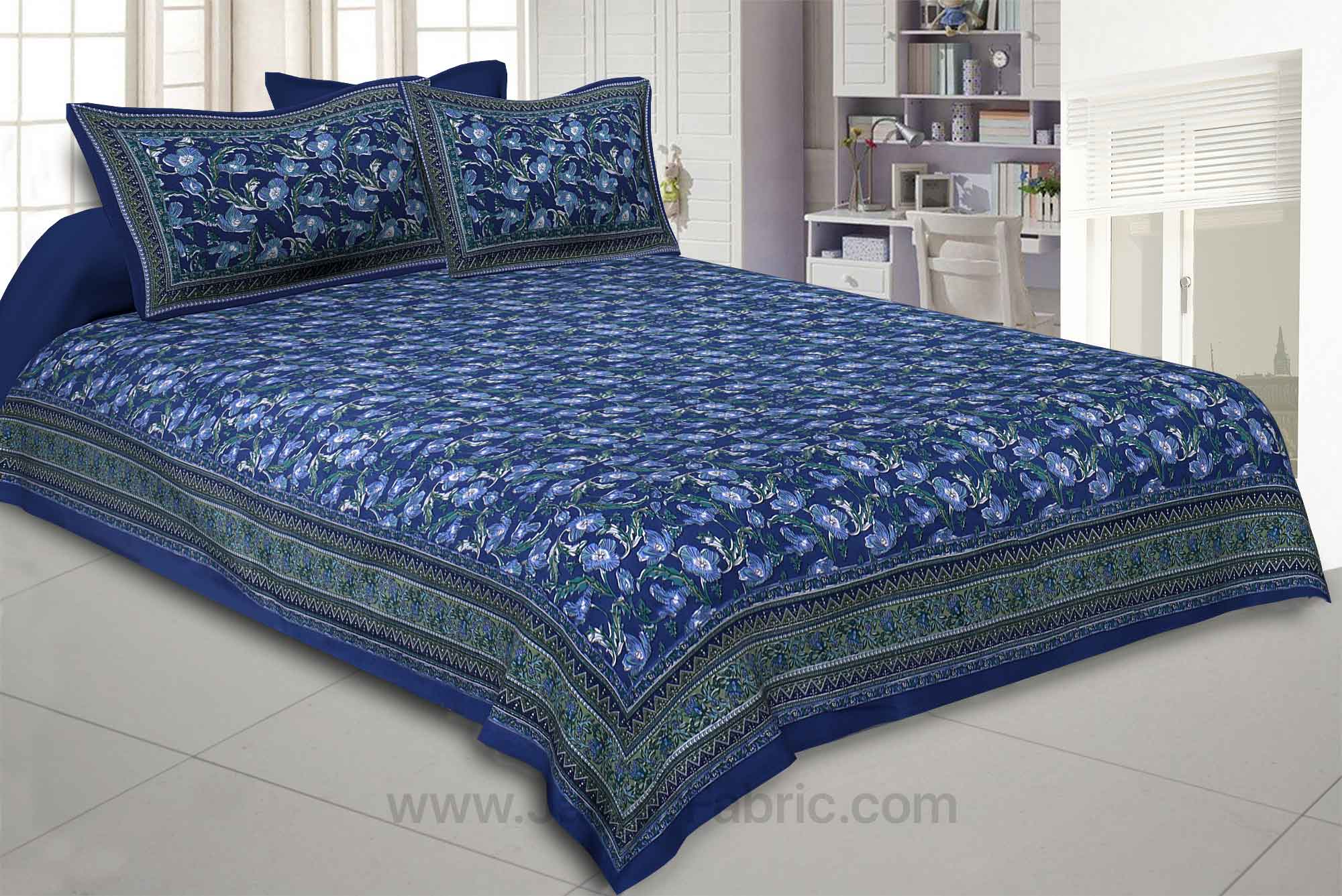 Blue Iconic Iris Double Bedsheet