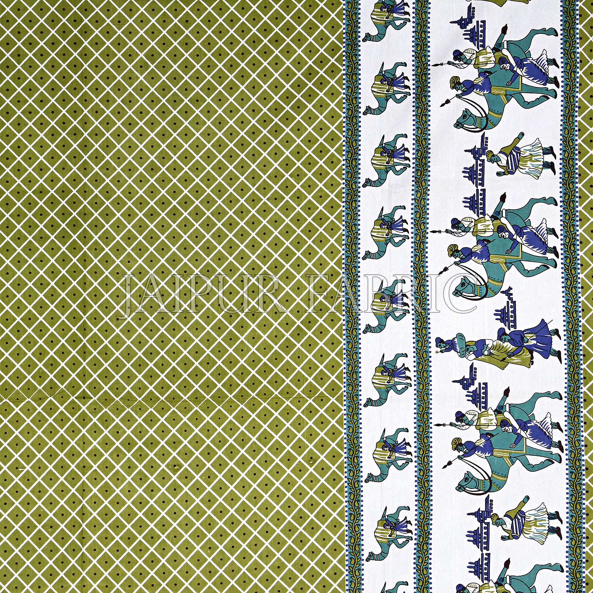 Green Border Fat Wedding Print Cotton Double Bed Sheet