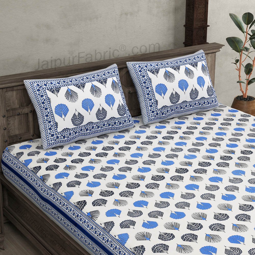 Morr Pankh Blue Double Bedsheet