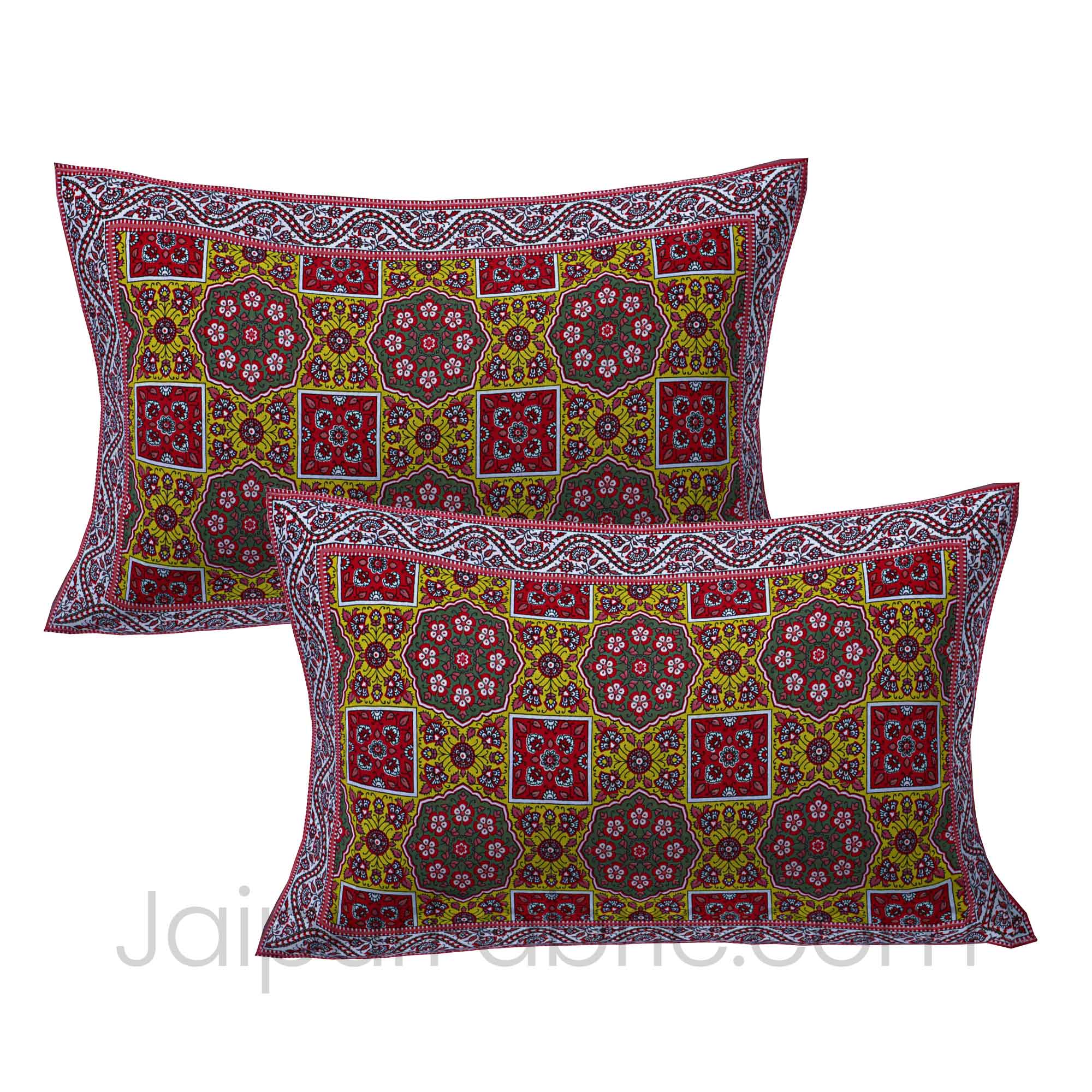Red Yellow Sparkling Motif Double Bedsheet