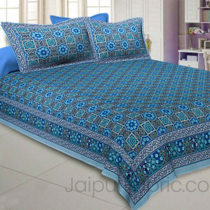 Blue Grey Sparkling Motif Double Bedsheet