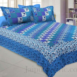 Floral Checkers Blue Double Bedsheet