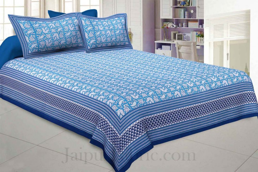 Floret Kingdom Blue Double Bedsheet