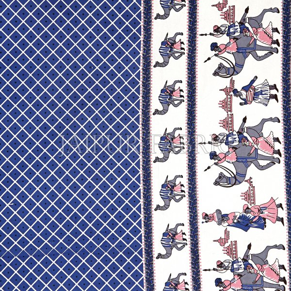 Blue Border Fat Wedding Print Cotton Double Bed Sheet