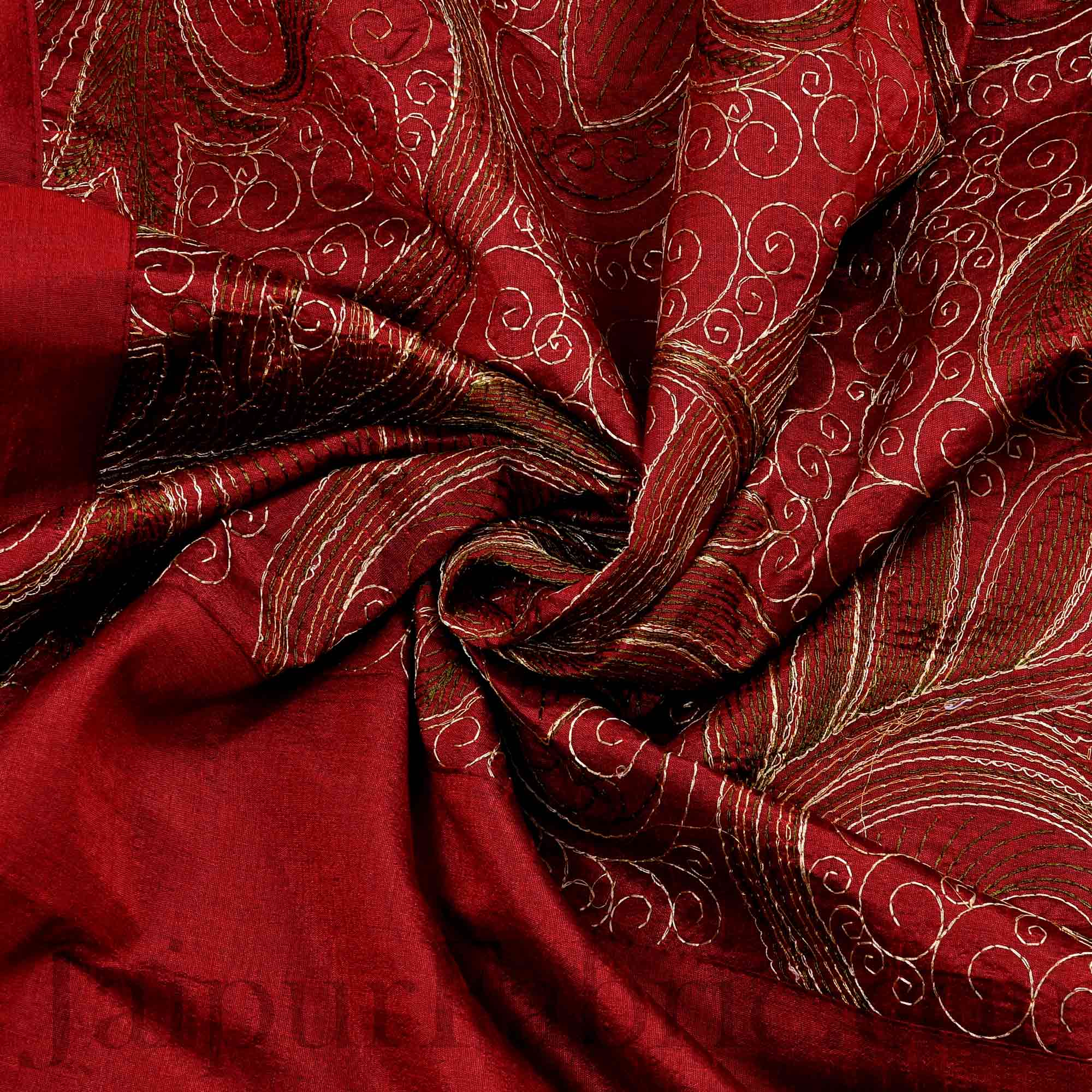 Silk Bed Sheet  Maroon Color With Lace Work Superfine bed cover