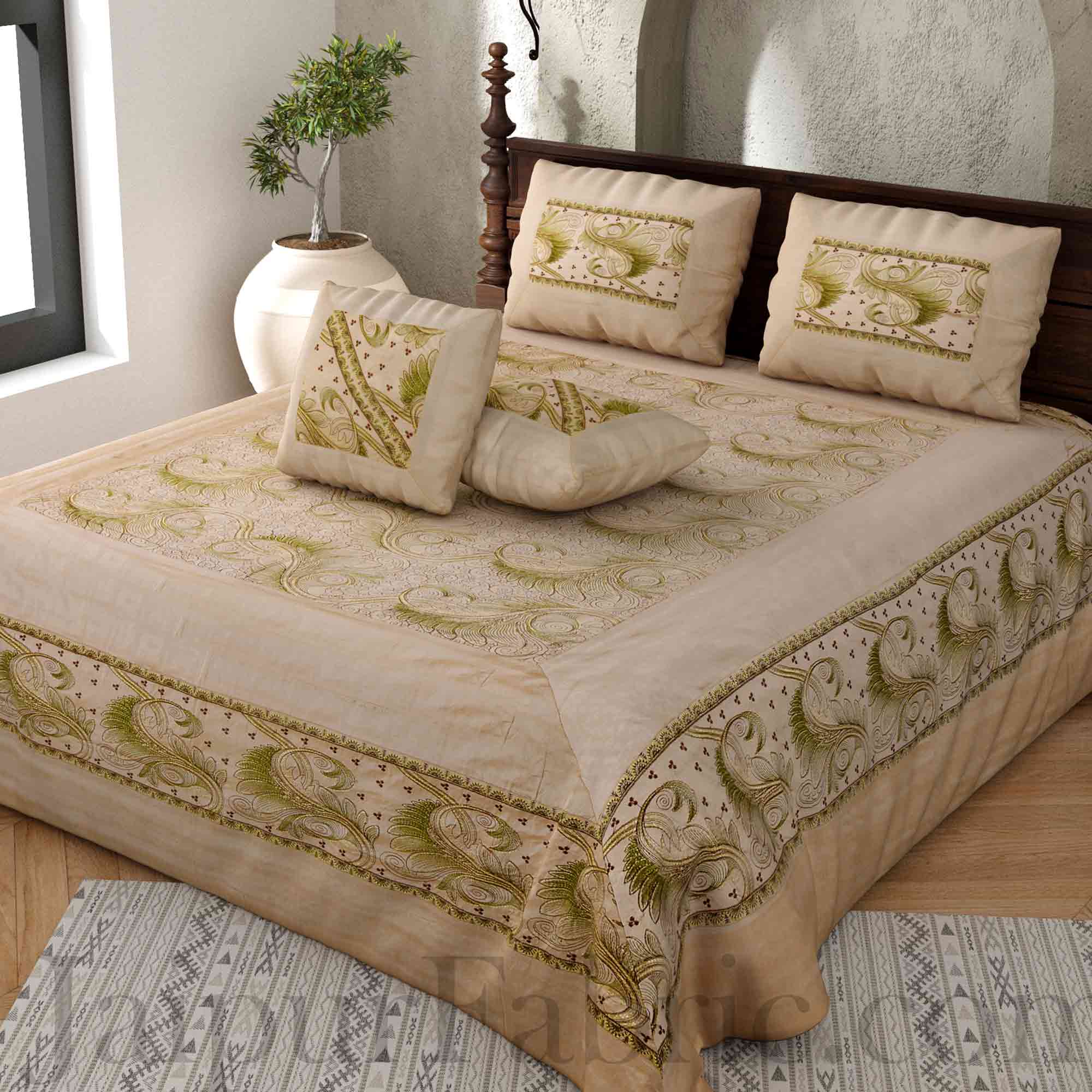 Silk Bed Sheet  White Color With Lace Work Superfine bed cover