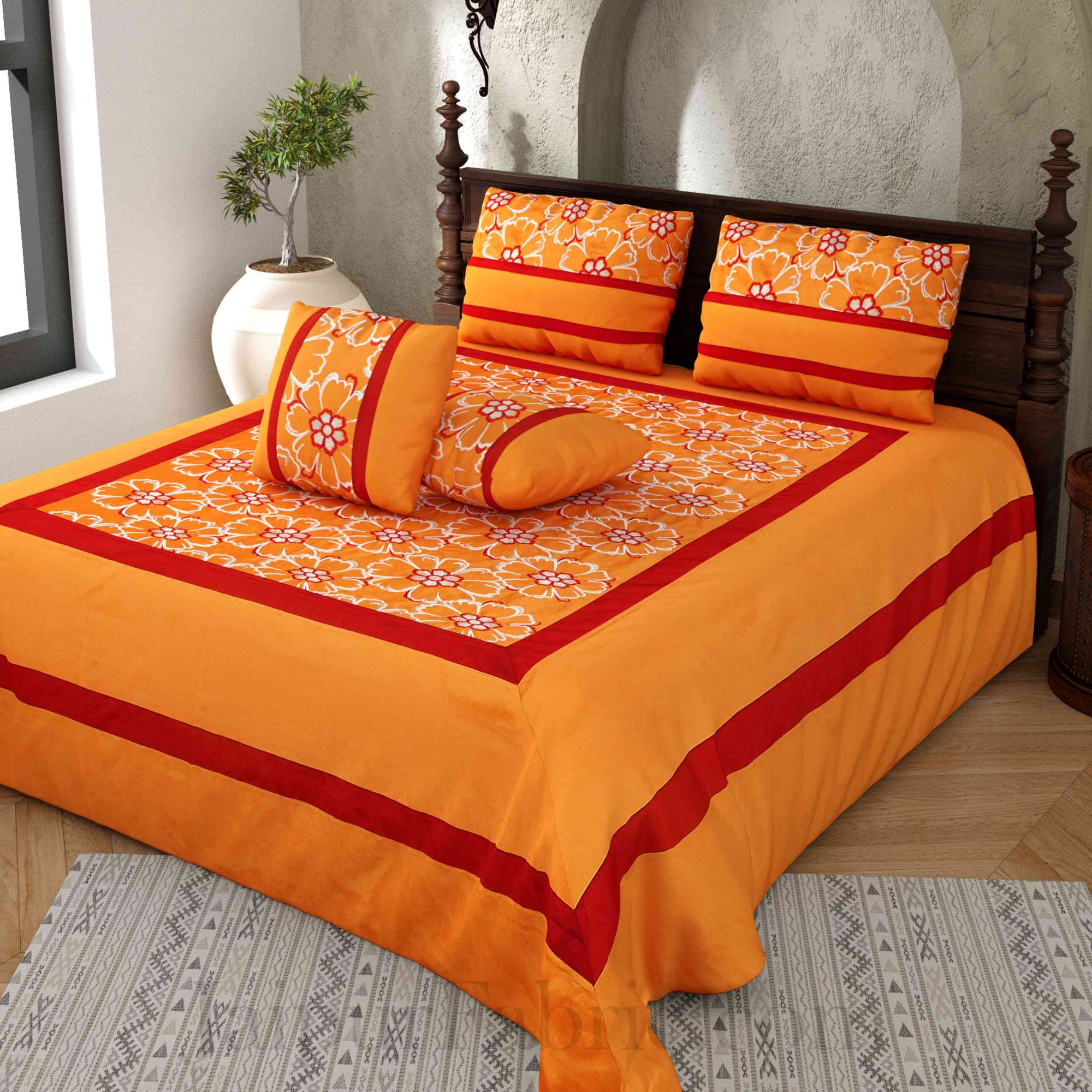 Yellow Zari Luxurious Embroidered Work Floral Superfine Silk Double BedCover