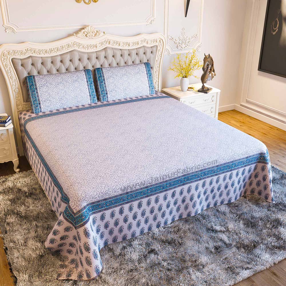 The Blue Opulence Hand Block Print Double Bedsheet