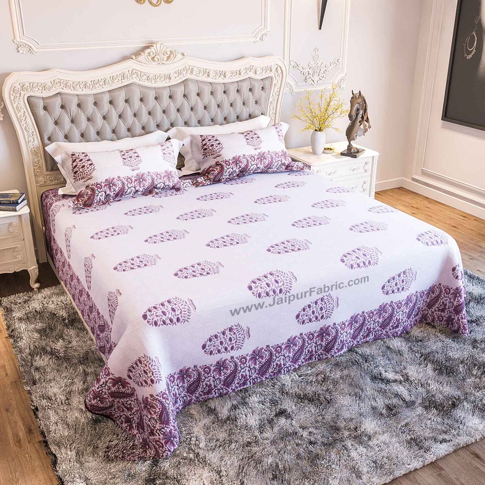 Purple Gamla Hand Block Print Double Bedsheet