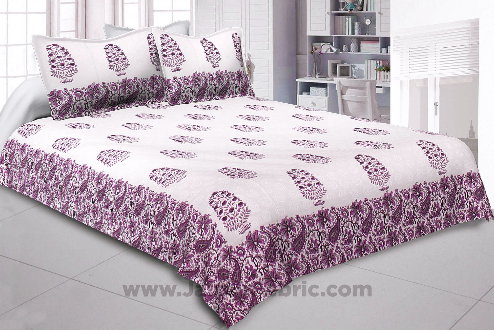 Purple Gamla Hand Block Print Double Bedsheet