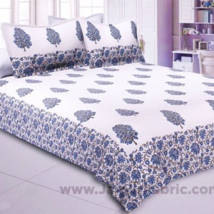Traditional Tree Blue Hand Block Print Double Bedsheet