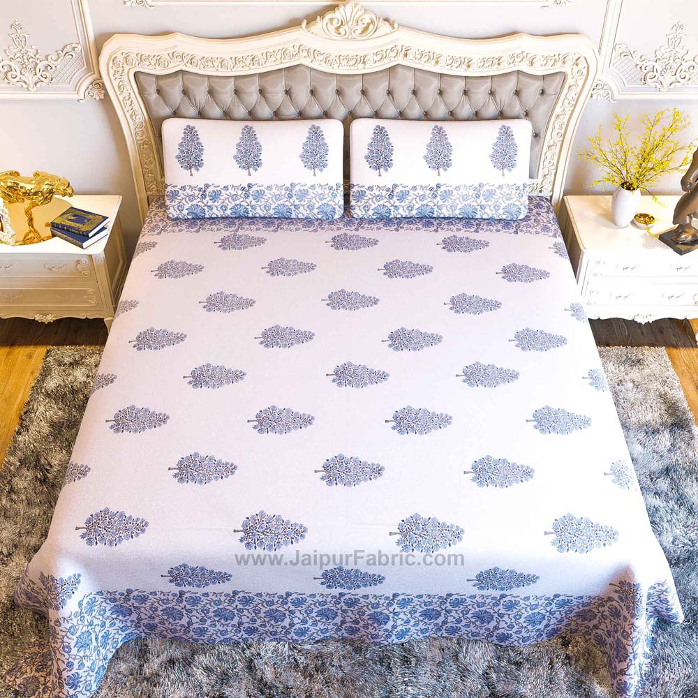 Traditional Tree Blue Hand Block Print Double Bedsheet