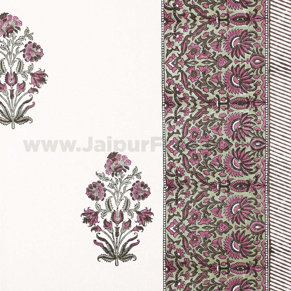 Dark Pink Flora Bunch Hand Block Print Double Bedsheet