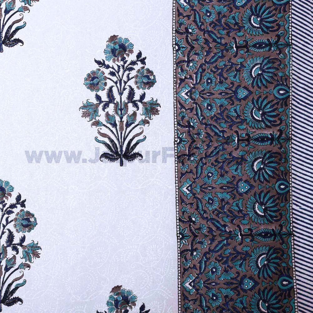 Blue Flora Bunch Hand Block Print Double Bedsheet