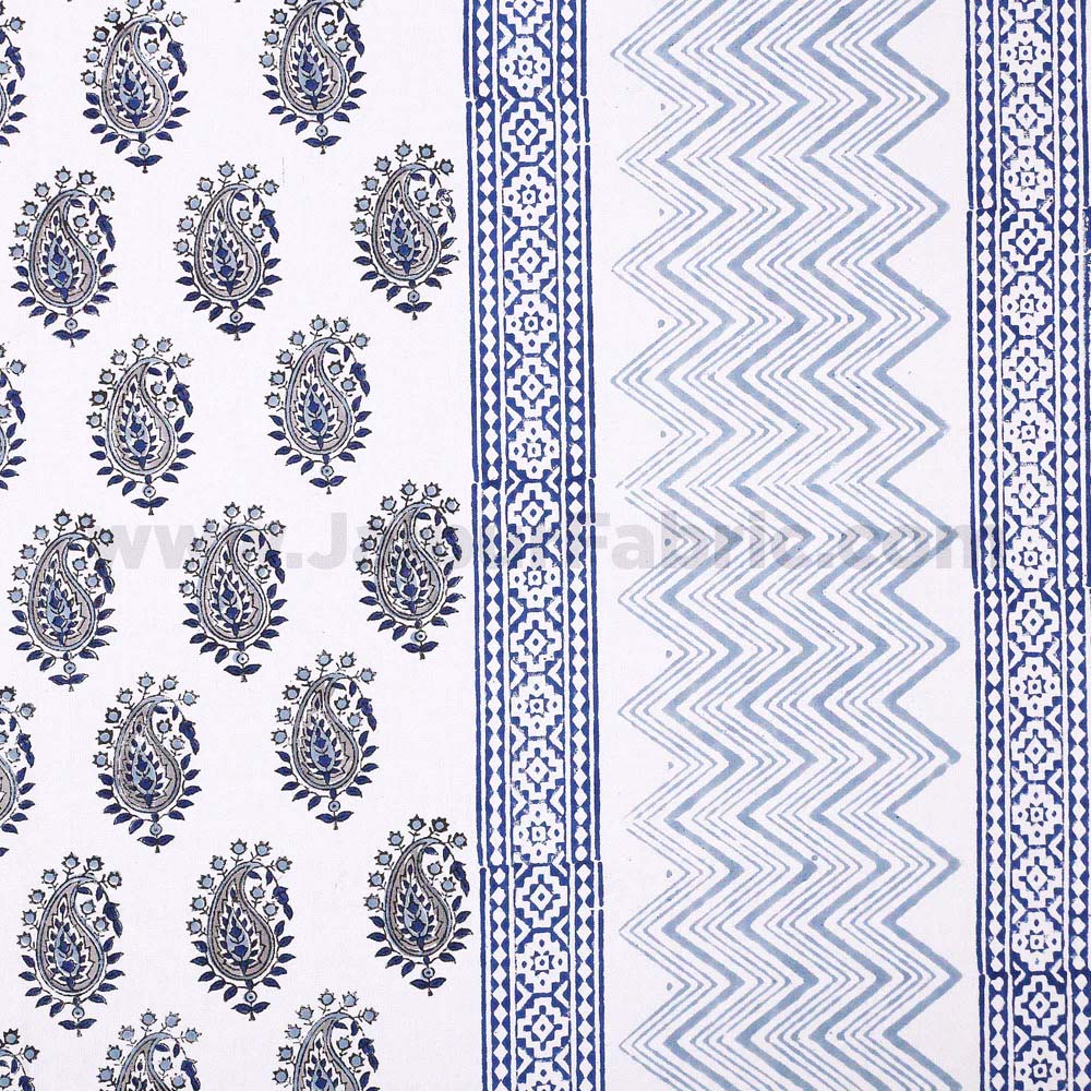 Playful Paisley Blue Hand Block Print Double Bedsheet