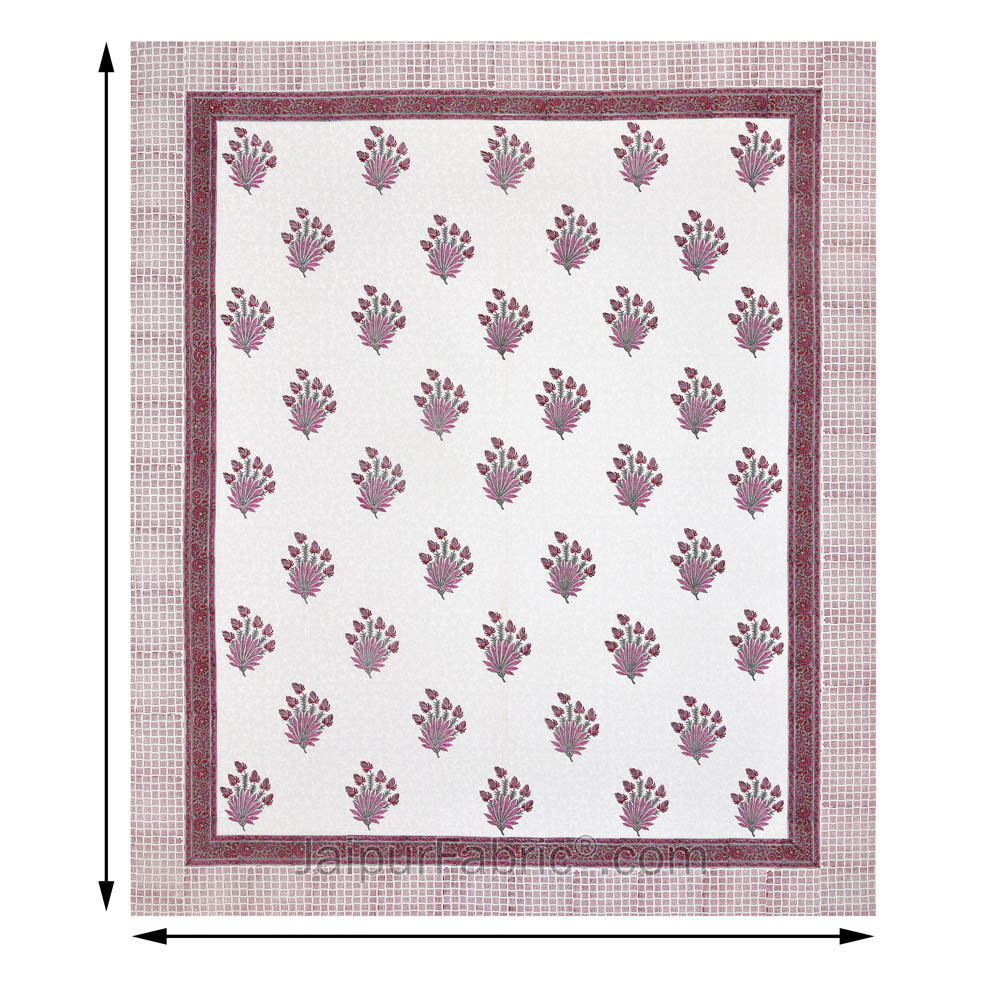 Feathers of Fortune Pink Hand Block Print Double Bedsheet