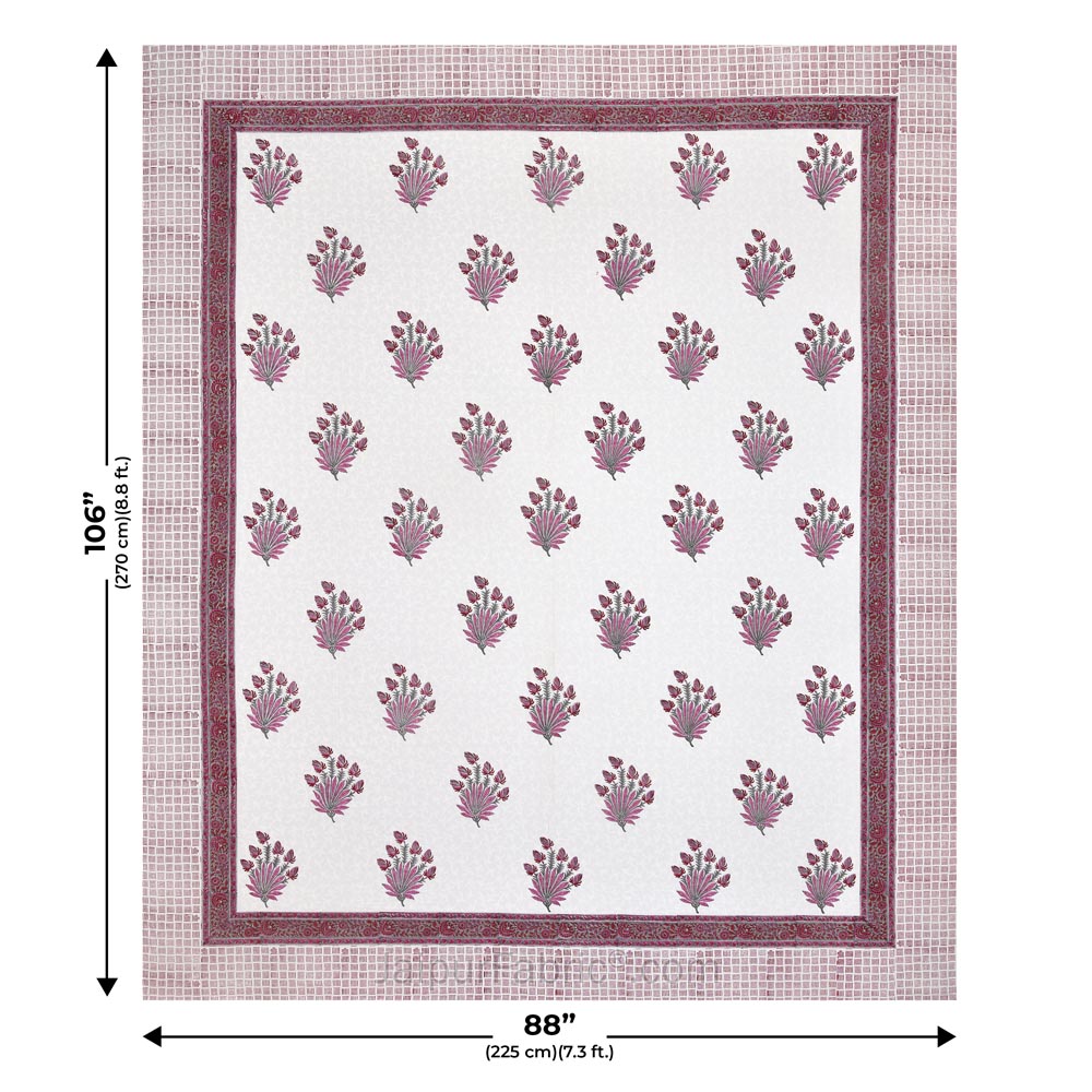 Feathers of Fortune Pink Hand Block Print Double Bedsheet