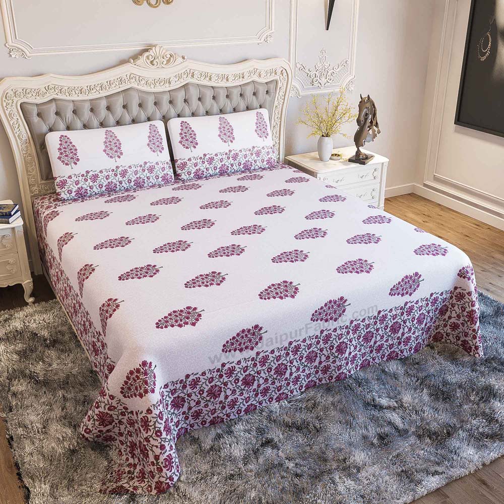 Traditional Tree Pink Hand Block Print Double Bedsheet